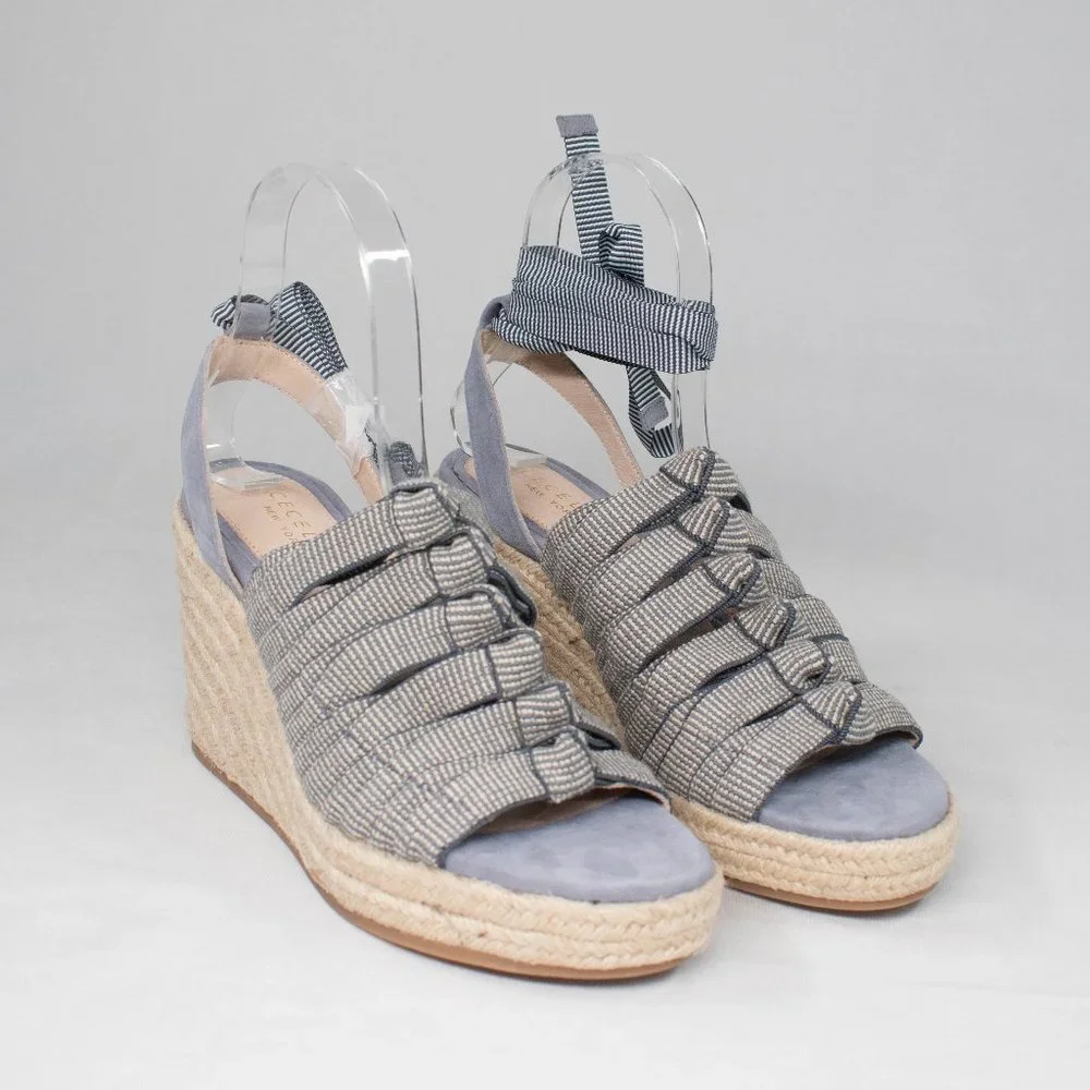 Cecelia New York Serena Off Denim Faded Jeans Espadrille Wedge‎ Platform Sandals